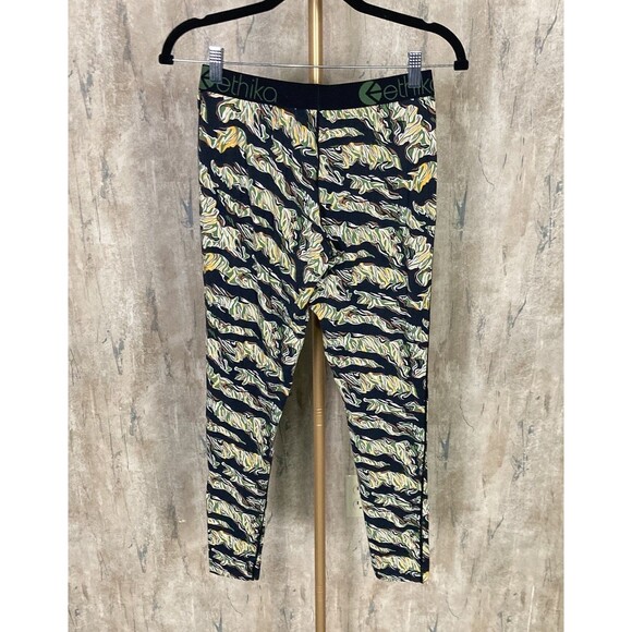 Ethika Sz Medium Ankle Tight Yoga Pants Leggings Milan Camo Yellow Green Black - Picture 3 of 6